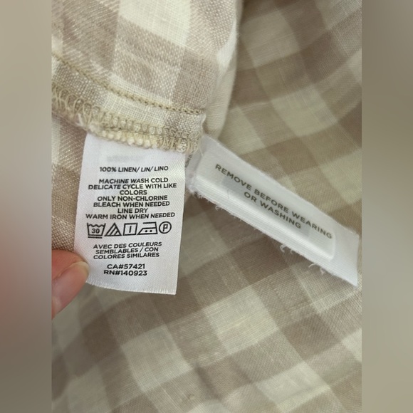 LOFT Lou & Grey 100% Linen gingham checkered tan white mini house boho dress XL - Picture 6 of 9